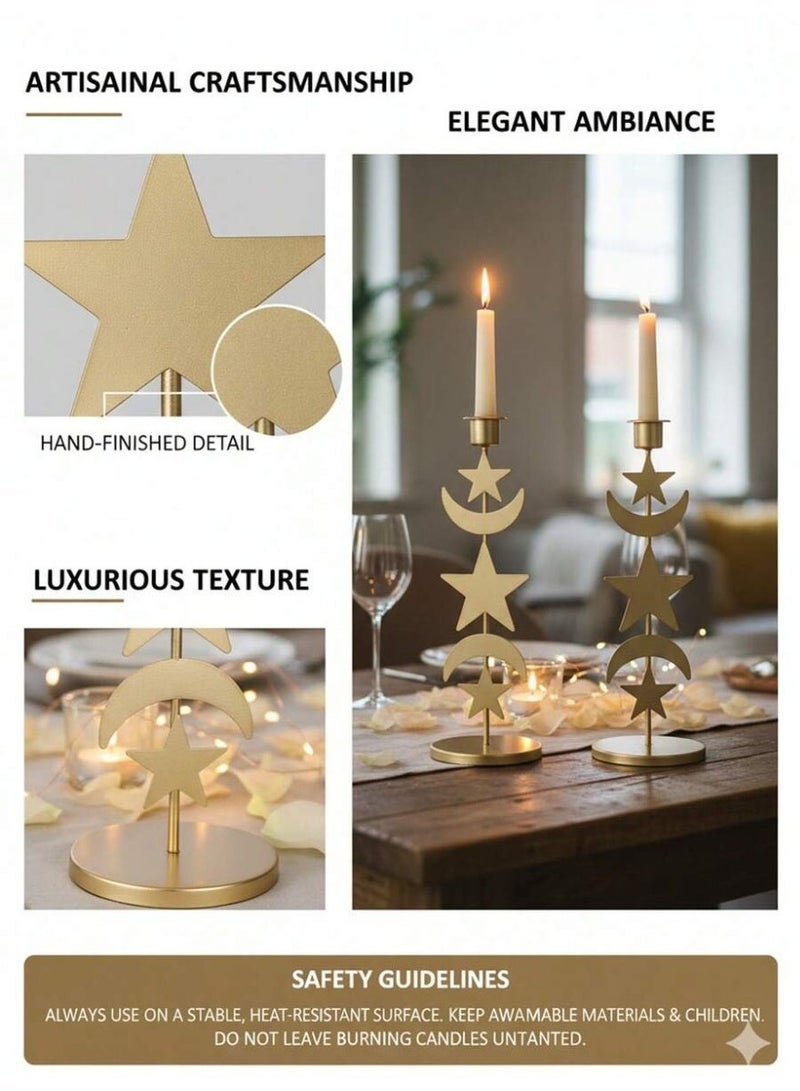 حامل شمعة هلال ونجمة إسلامي – شمعدان ذهبي يوضع على الطاولة – ديكور أنيق لرمضان والعيد - Image 2